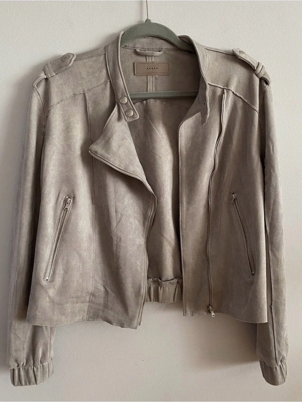 BLANKNYC Faux Suede Moto Jacket Light Gray Zipped No Collar